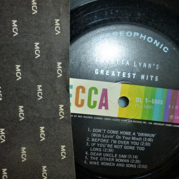 1st Press 1968 LORETTA LYNN'S Greatest Hits Vinyl LP Record MCA #DL 7-5000 - Picture 3 of 4